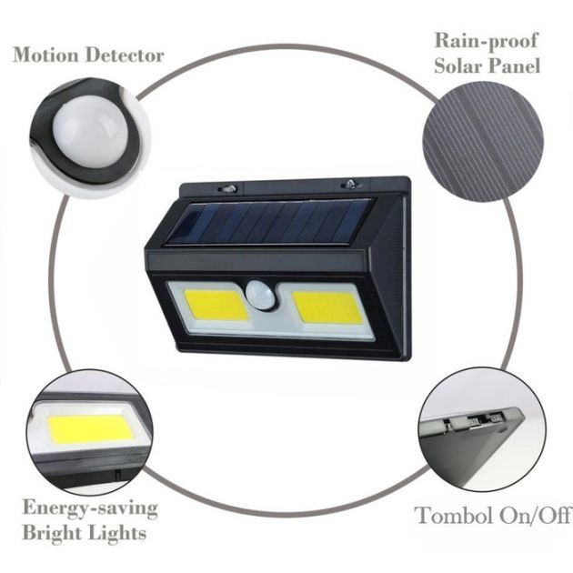 Αδιάβροχο Ηλιακό Επιτοίχιο Φωτιστικό COB LED - Προβολέας Ασφαλείας Τοίχου με Ανιχνευτή Κίνησης & Αισθητήρα Νυκτός / Φωτοκύτταρο - Solad Led Light