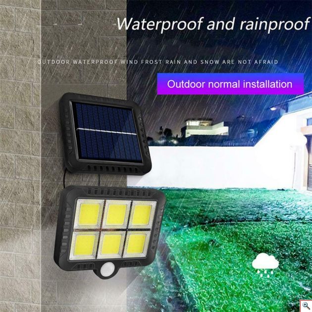 Επιτοίχιος Ηλιακός Προβολέας 120 COB LED με Ανιχνευτή Κίνησης, Φωτοκύτταρο & Πάνελ Φόρτισης - Ψυχρού Φωτισμού - Solar Panel Led Light w/ Motion Sensor - 676135