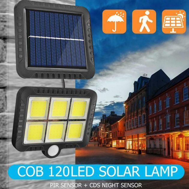 Επιτοίχιος Ηλιακός Προβολέας 120 COB LED με Ανιχνευτή Κίνησης, Φωτοκύτταρο & Πάνελ Φόρτισης - Ψυχρού Φωτισμού - Solar Panel Led Light w/ Motion Sensor