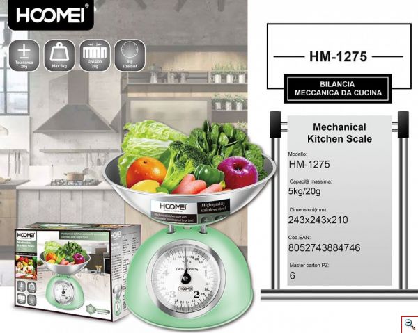 Hoomei® Ρετρό Αναλογική Ζυγαριά Κουζίνας 20g - 5kg με Βαθύ Κάδο ΗΜ-1275