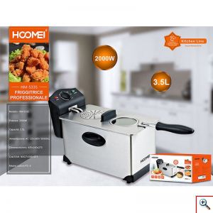 Hoomei® Επαγγελματική Ανοξείδωτη Φριτέζα Λαδιού 2000W με Αποσπώμενο Κάδο 3.5lt & Ρυθμιζόμενο Θερμοστάτη HM-5335 - Ασημί