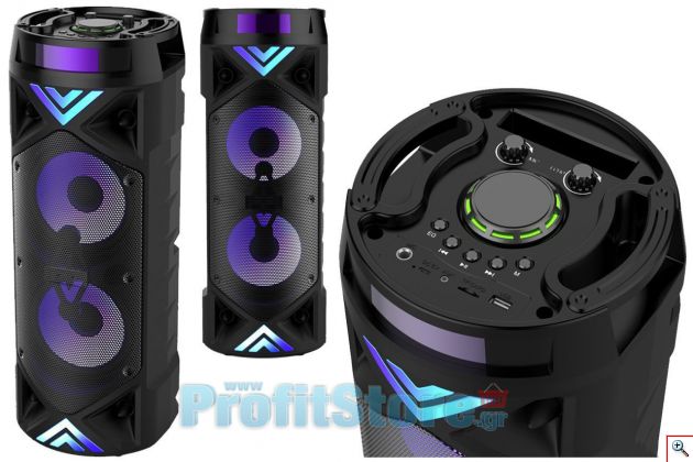 Φορητό Ασύρματο Μεγάλο Ηχείο Μπαταρίας Bluetooth με Karaoke Μικρόφωνο, LED Φωτισμό, 20W USB/SD/AUX/FM, Οθόνη LCD & Τηλεχειριστήριο - Επαναφορτιζόμενο Multimedia Ηχοσύστημα