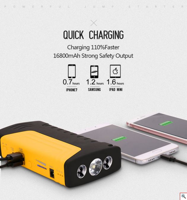 Σετ SOS Jump Starter & Κομπρεσέρ Αυτοκινήτου - 16800mAh Εκκινητής Power Bank USB & Τρόμπα Αέρος με LED Φακό Αστυνομίας & Κόφτη Ζώνης - Φορτίζει από Κινητό μέχρι Αυτοκίνητο