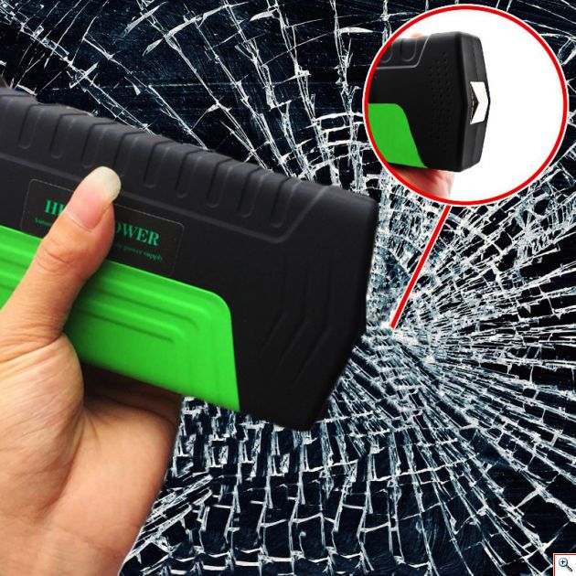 SOS Εργαλείο Εκκινητής Μπαταρίας Αυτοκινήτου & Power Bank 2 x 5V USB ,12,16,19V με Φακό LED, Κόφτη Ζώνης, Ακίδα Θραύσης Τζαμιού - Jump Starter - Φορτίζει από Κινητό μέχρι και Αυτοκίνητο