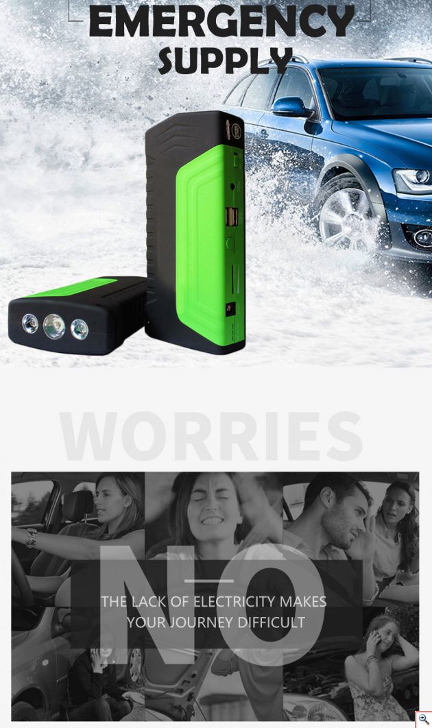 SOS Εργαλείο Εκκινητής Μπαταρίας Αυτοκινήτου & Power Bank 2 x 5V USB ,12,16,19V με Φακό LED, Κόφτη Ζώνης, Ακίδα Θραύσης Τζαμιού - Jump Starter - Φορτίζει από Κινητό μέχρι και Αυτοκίνητο