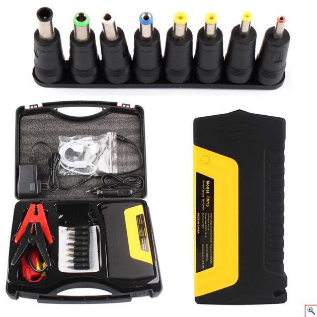 SOS Εργαλείο Εκκινητής Μπαταρίας Αυτοκινήτου & Power Bank 2 x 5V USB ,12,16,19V με Φακό LED, Κόφτη Ζώνης, Ακίδα Θραύσης Τζαμιού - Jump Starter - Φορτίζει από Κινητό μέχρι και Αυτοκίνητο