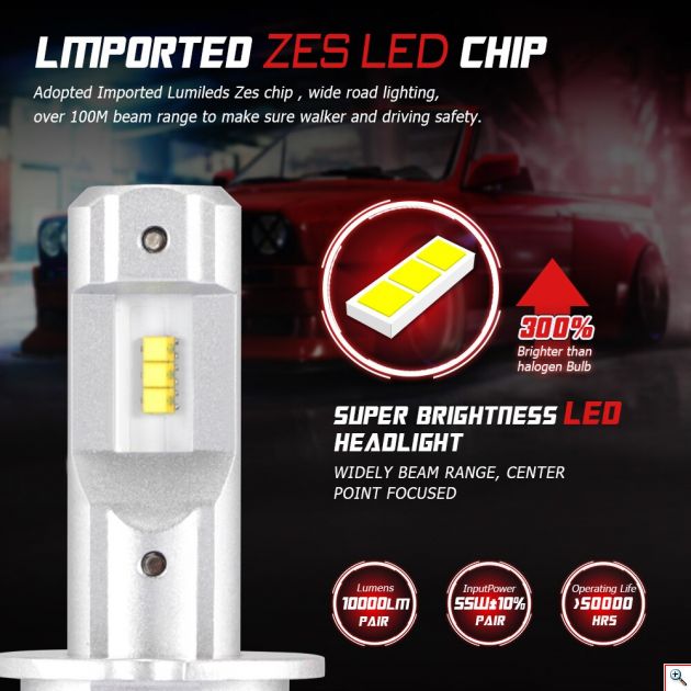 Compact LED Λάμπες Αυτοκινήτου Novsight H7 60W 10000Lm 6000K - Car LED Headlights