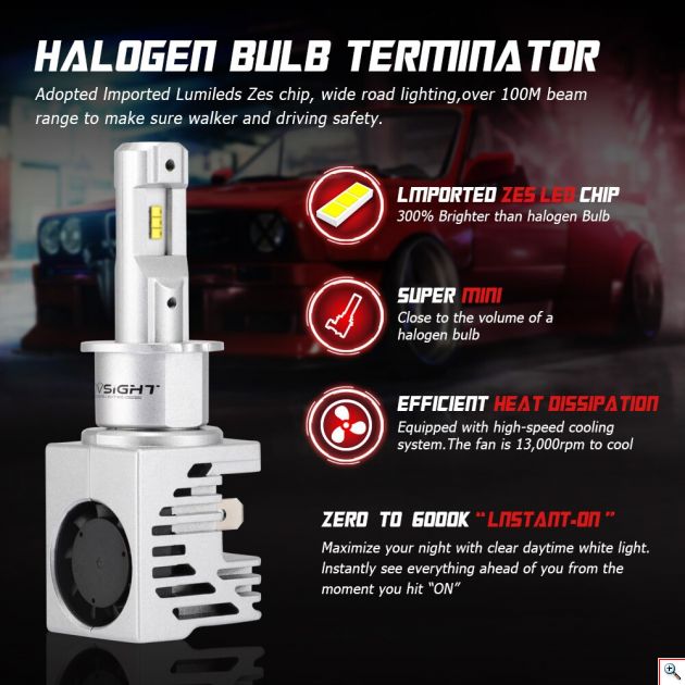 Compact LED Λάμπες Αυτοκινήτου Novsight H7 60W 10000Lm 6000K - Car LED Headlights