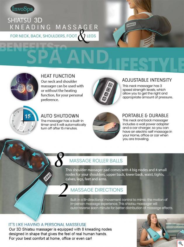 Ισχυρή Συσκευή Μασάζ Shiatsu Songen® 12V για Αντιμετώπιση του Πόνου στο Λαιμού, Αυχένα, Πλάτη με Θερμότητα - Υπέρυθρη Ακτινοβολία