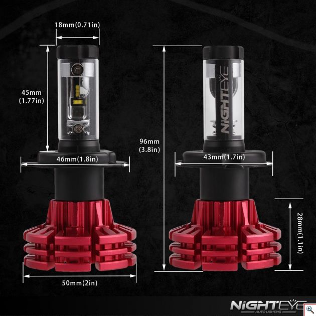 LED Φώτα Αυτοκινήτου NightEye H4 6500K 10000LM (2x5000) 60W (2x30W) x1 A344 CAN BUS με Ballast 12-24V