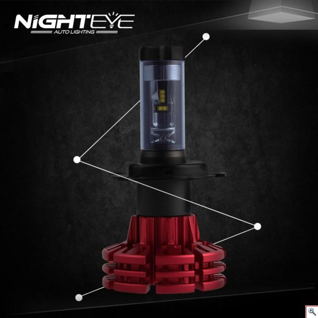 LED Φώτα Αυτοκινήτου NightEye H4 6500K 10000LM (2x5000) 60W (2x30W) x1 A344 CAN BUS με Ballast 12-24V