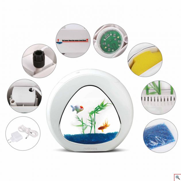 Mini Ενυδρείο - Δύο όψεων με Φωτισμό LED, Αντλία Νερού και Φίλτρο, Nobleza Λευκό 30026
