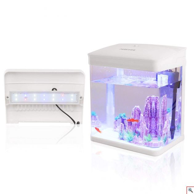 Mini Ενυδρείο - 14L με Φωτισμό LED, Αντλία Νερού και Φίλτρο, Λευκό Nobleza 30002