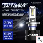 NOVSIGHT® Aδιάβροχοι LED Προβολέας Λευκού Φωτισμού 360° 80W 14400LM 5500K A500 N16 H7 2τμχ