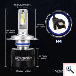 NOVSIGHT® Aδιάβροχοι LED Προβολέας Λευκού Φωτισμού 360° 80W 14400LM 5500K A500 N16 H7 2τμχ