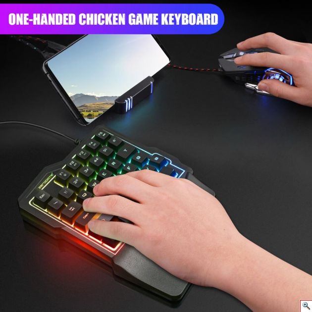 Φορητό Gaming Πληκτρολόγιο One Handed USB με Πολύχρωμο Φωτισμό LED - Single Hand Keyboard