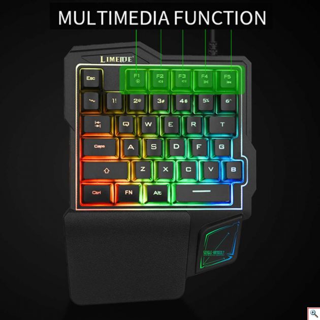 Φορητό Gaming Πληκτρολόγιο One Handed USB με Πολύχρωμο Φωτισμό LED - Single Hand Keyboard