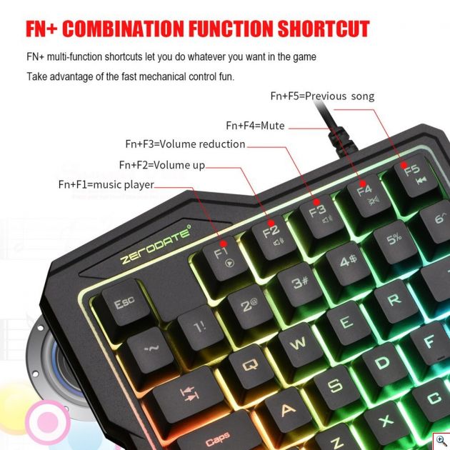 Φορητό Gaming Πληκτρολόγιο One Handed USB με Πολύχρωμο Φωτισμό LED - Single Hand Keyboard