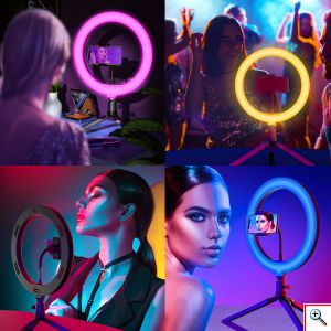 RGB Φωτογραφικό Φωτιστικό Δαχτυλίδι LED 26cm Πολύχρωμο USB με Ασύρματο Χειριστήριο, Τρίποδο & Βάση Στήριξης Κινητού - Ring Light Lamp