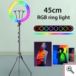 Μεγάλο RGB Ring Light LED 45cm Πολύχρωμο Αφής με Ασύρματο Χειριστήριο & 2 x USB Φορτιστής - Φωτογραφικό Φωτιστικό Δαχτυλίδι Τρίποδο & 3 x Βάση Στήριξης Κινητού