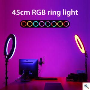 Μεγάλο RGB Ring Light LED 45cm Πολύχρωμο Αφής με Ασύρματο Χειριστήριο & 2 x USB Φορτιστής - Φωτογραφικό Φωτιστικό Δαχτυλίδι Τρίποδο & 3 x Βάση Στήριξης Κινητού