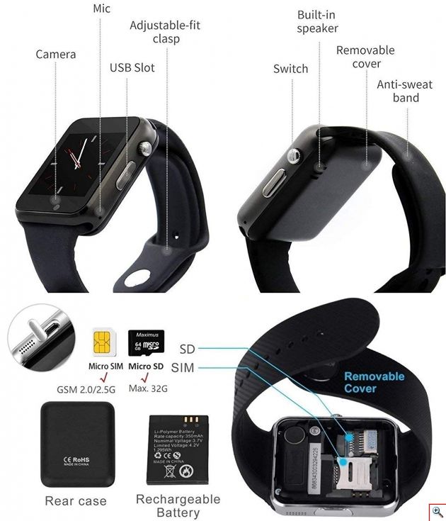 Smart Watch Αφής Κινητό Τηλέφωνο Bluetooth & Handsfree με Ελληνικό Μενού, Ίντερνετ, Κάμερα, Facebook, Twitter, Βηματομετρητή, Ποιότητα Ύπνου