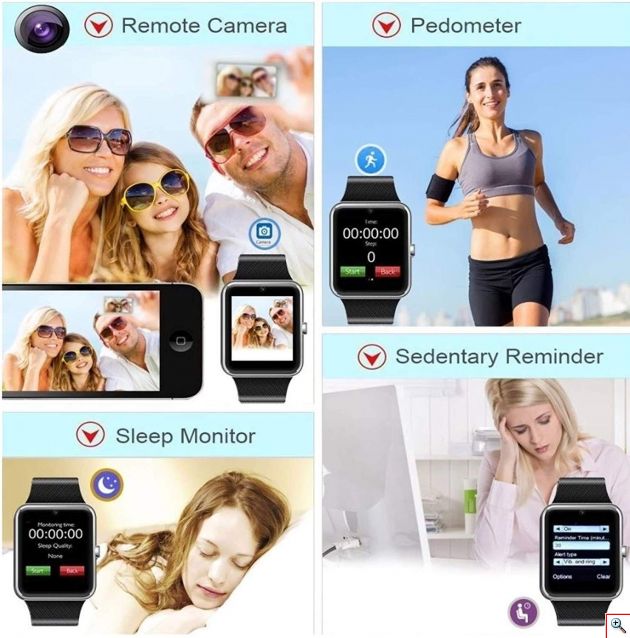 Smart Watch Αφής Κινητό Τηλέφωνο Bluetooth & Handsfree με Ελληνικό Μενού, Ίντερνετ, Κάμερα, Facebook, Twitter, Βηματομετρητή, Ποιότητα Ύπνου