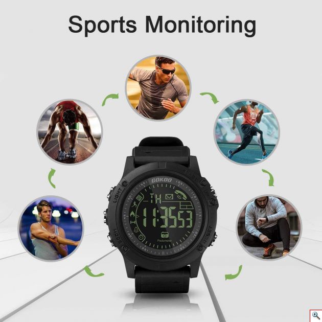 Tactical Watch Αδιάβροχο Sport Smartwatch LCD Ρολόι Bluetooth με Βηματομετρητή & Θερμιδομετρητή