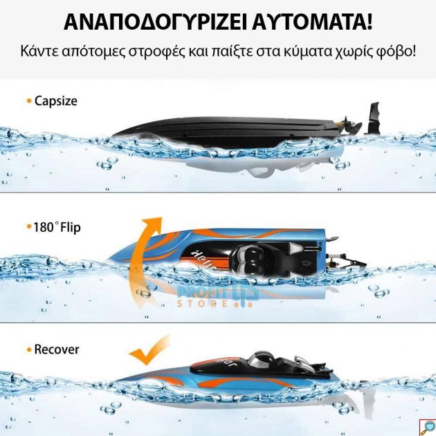 Αβύθιστο Τηλεκατευθυνόμενο Σκάφος 2.4GHz Υψηλής Ταχύτητας που Δεν Τουμπάρει - Τηλεχειριστήριο με LCD Οθόνη & Ένδειξη Μπαταρίας HELIFAR RC