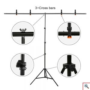 Τρίποδο Σταντ σε Σχήμα Τ με Πράσινο Πανί 2x2m για Φόντο Φωτογραφίας με Τσάντα Μεταφοράς PU5205G - Μαύρο