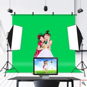 Τρίποδο Σταντ σε Σχήμα Τ Ρυθμιζόμενου Ύψους με Πράσινο Πανί 2x2m για Φόντο Φωτογραφίας με Τσάντα Μεταφοράς PU5205G - Μαύρο