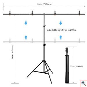 Τρίποδο Σταντ σε Σχήμα Τ Ρυθμιζόμενου Ύψους με Πράσινο Πανί 2x2m για Φόντο Φωτογραφίας με Τσάντα Μεταφοράς PU5205G - Μαύρο