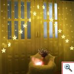 LED Χριστουγεννιάτικη Ασύμμετρη Κουρτίνα - Γιρλάντα 3μ με 16 Αστέρια & Φωτάκια - Λαμπάκια με Λευκό Θερμό Κίτρινο Φώς 134 LED Christmas Lights Star