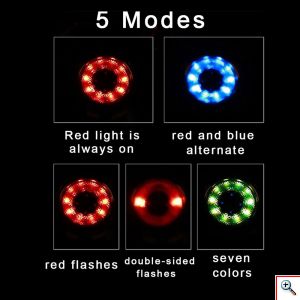 Antusi Επαναφορτιζόμενο Οπίσθιο Φανάρι LED Ποδηλάτου με 7 Χρώματα Φωτισμού & 5 Λειτουργίες Φωτισμού Q1 - Μαύρο