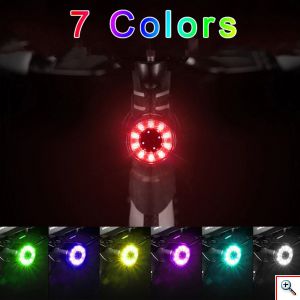 Antusi Επαναφορτιζόμενο Οπίσθιο Φανάρι LED Ποδηλάτου με 7 Χρώματα Φωτισμού & 5 Λειτουργίες Φωτισμού Q1 - Μαύρο