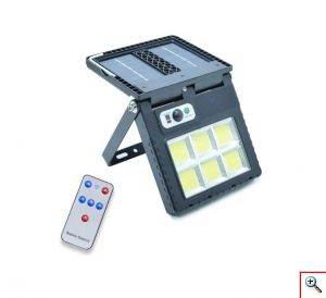 Αδιάβροχος Επιτοίχιος Ηλιακός Προβολέας COB LED με Τηλεχειριστήριο - Ανιχνευτή Κίνησης & 3 Λειτουργίες Φωτισμού - Μαύρος