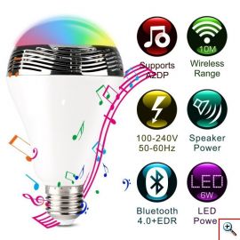 Bluetooth Πολύχρωμη Λάμπα LED 6W & Ηχείο 3W E27 για Android & iOS