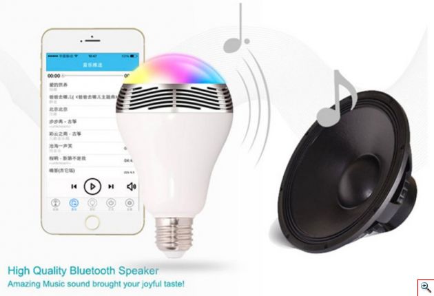 Bluetooth Πολύχρωμη Λάμπα LED 6W & Ηχείο 3W E27 για Android & iOS