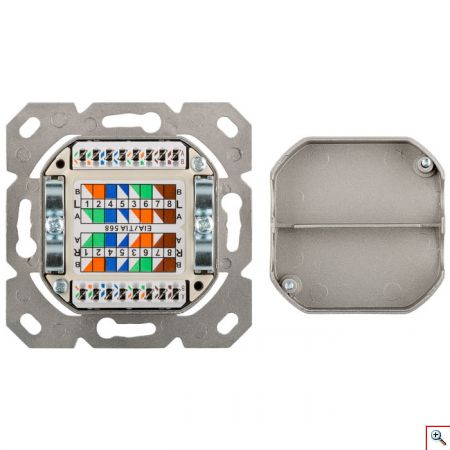 Πρίζα Τοίχου Χωνευτή CAT6a-2xRJ45 GOOBAY-68721 σε Λευκό Χρώμα.