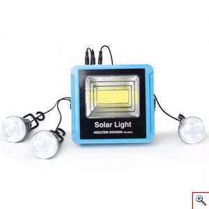 Μίνι Ηλιακό Σύστημα Φωτισμού LED 50W με Φωτοβολταϊκό Πάνελ & 3 Κρεμαστές Λάμπες 3W & Φορτιστής USB Power Bank - Holsten Bossen® Solar Camping Lights