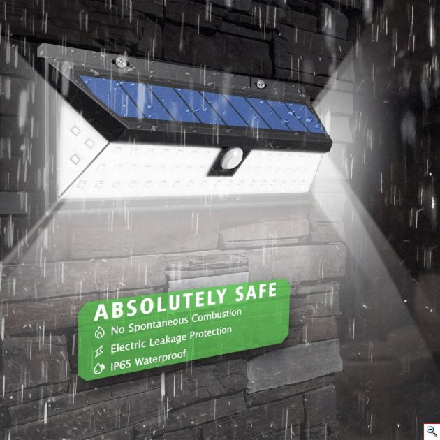 Επιτοίχιος Ηλιακός Solar Ευρυγώνιος Προβολέας 180ᵒ Μοίρες LED με Ανιχνευτή Κίνησης, Αισθητήρα Νυκτός & 2 Λειτουργίες Φωτισμού