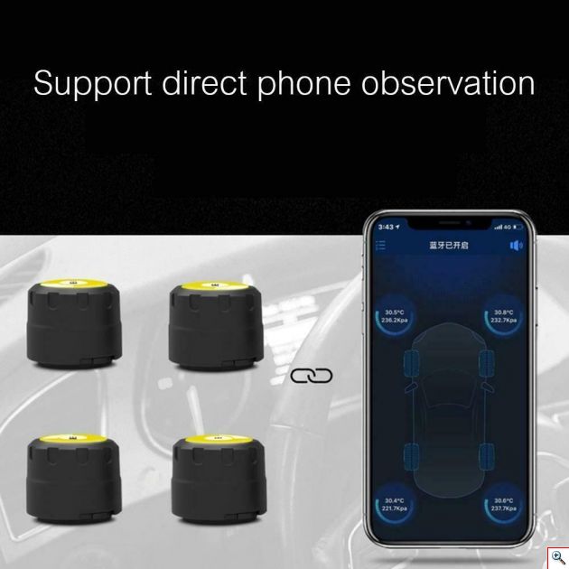 Bluetooth Ασύρματοι Αισθητήρες - Σύστημα Μέτρησης Πίεσης Ελαστικών σε App στο Κινητό Τηλέφωνο