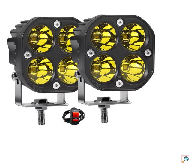 Αδιάβροχα Προβολάκια Amber LED Ομίχλης 40W Θερμού Φωτισμού 3500K Αυτοκινήτου, Μηχανής 12V & 24V 4500 Lumens IP67 Σετ 2 Κομμάτια & Διακόπτης ON / OFF