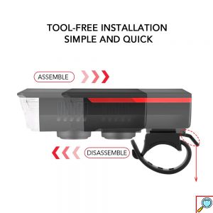 Αδιάβροχο Ηλιακό Επαναφορτιζόμενο Φως Ποδηλάτου 350LM - Κόρνα 120dB με 3 Λειτουργίες Φωτισμού - Μαύρο/ Κόκκινο