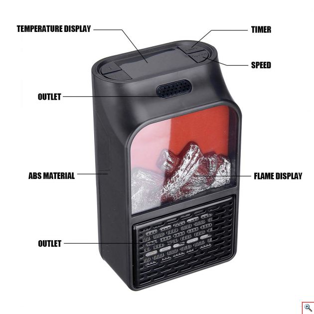 Σόμπα Πρίζας - Αερόθερμο με Θερμοστάτη, Χρονοδιακόπτη, LED Οθόνη & Τηλεχειριστήριο - Μίνι Τζάκι Εφέ Φλόγας - Flame Heater 500Watt 