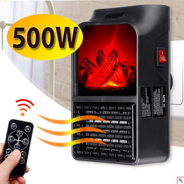 Σόμπα Πρίζας - Αερόθερμο με Θερμοστάτη, Χρονοδιακόπτη, LED Οθόνη & Τηλεχειριστήριο - Μίνι Τζάκι Εφέ Φλόγας - Flame Heater 500Watt 