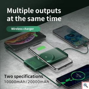 EZRA® Power Bank 10000mAh για Ασύρματη & Ενσύρματη Φόρτιση με 4 Διαφορετικά Ενσωματωμένα Καλώδια & LED Ένδειξη Μπαταρίας PB21