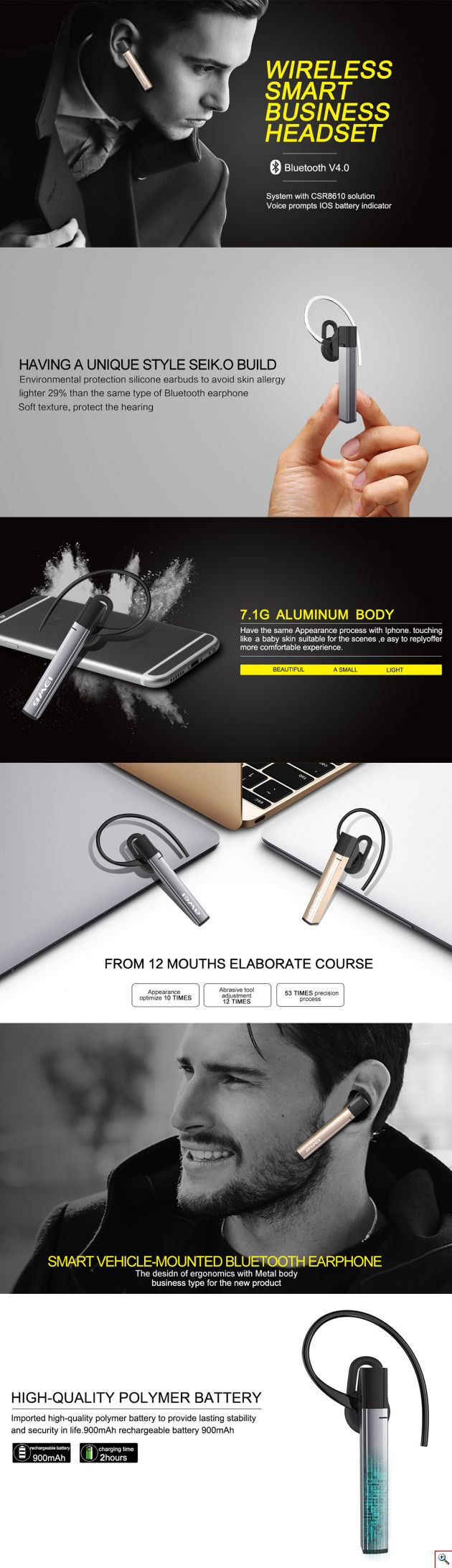 Mini Elegant Bluetooth Ασύρματο Ακουστικό Handsfree Awei® - Smart Bussiness Headset