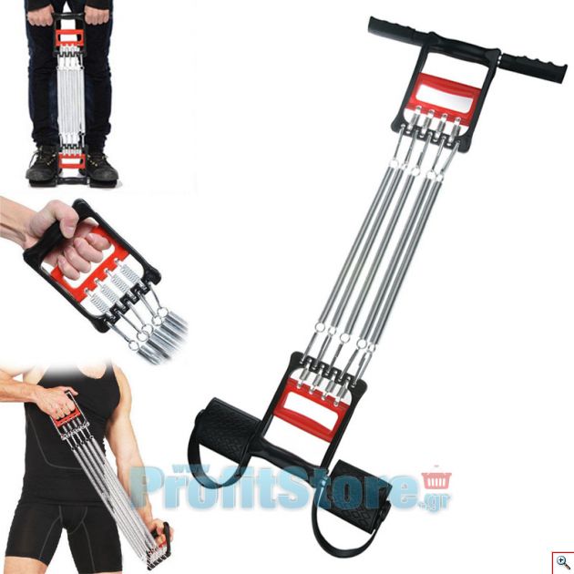 3 σε 1 Ελατήρια Εκγύμνασης με Πατάκια Ποδιών Κωπηλατικής, Στήθους, Καρπού, Πήχη, Χεριών & Δικεφάλων - Chest Expander Spring Rowing