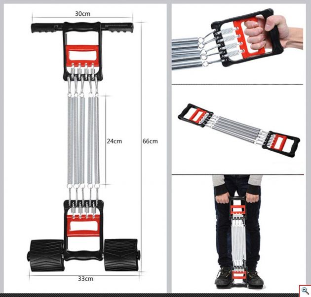 3 σε 1 Ελατήρια Εκγύμνασης με Πατάκια Ποδιών Κωπηλατικής, Στήθους, Καρπού, Πήχη, Χεριών & Δικεφάλων - Chest Expander Spring Rowing